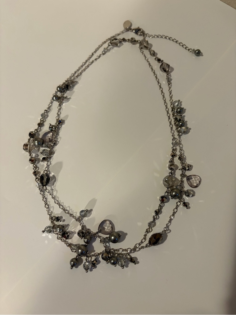 White House Black Market Crystal & Pearl Necklace in Gray